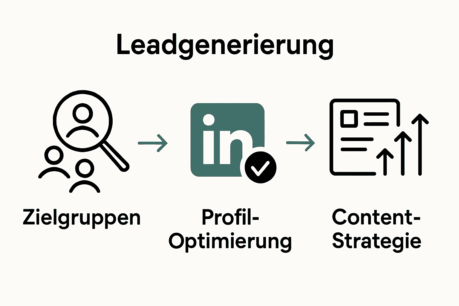 Simple sequence of three LinkedIn lead generation steps as icons