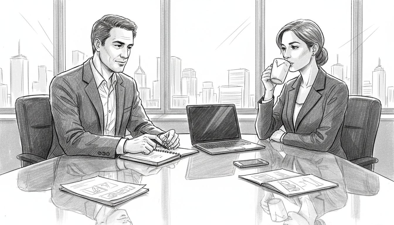 Vertriebler im Gespräch mit Kundin im Büro