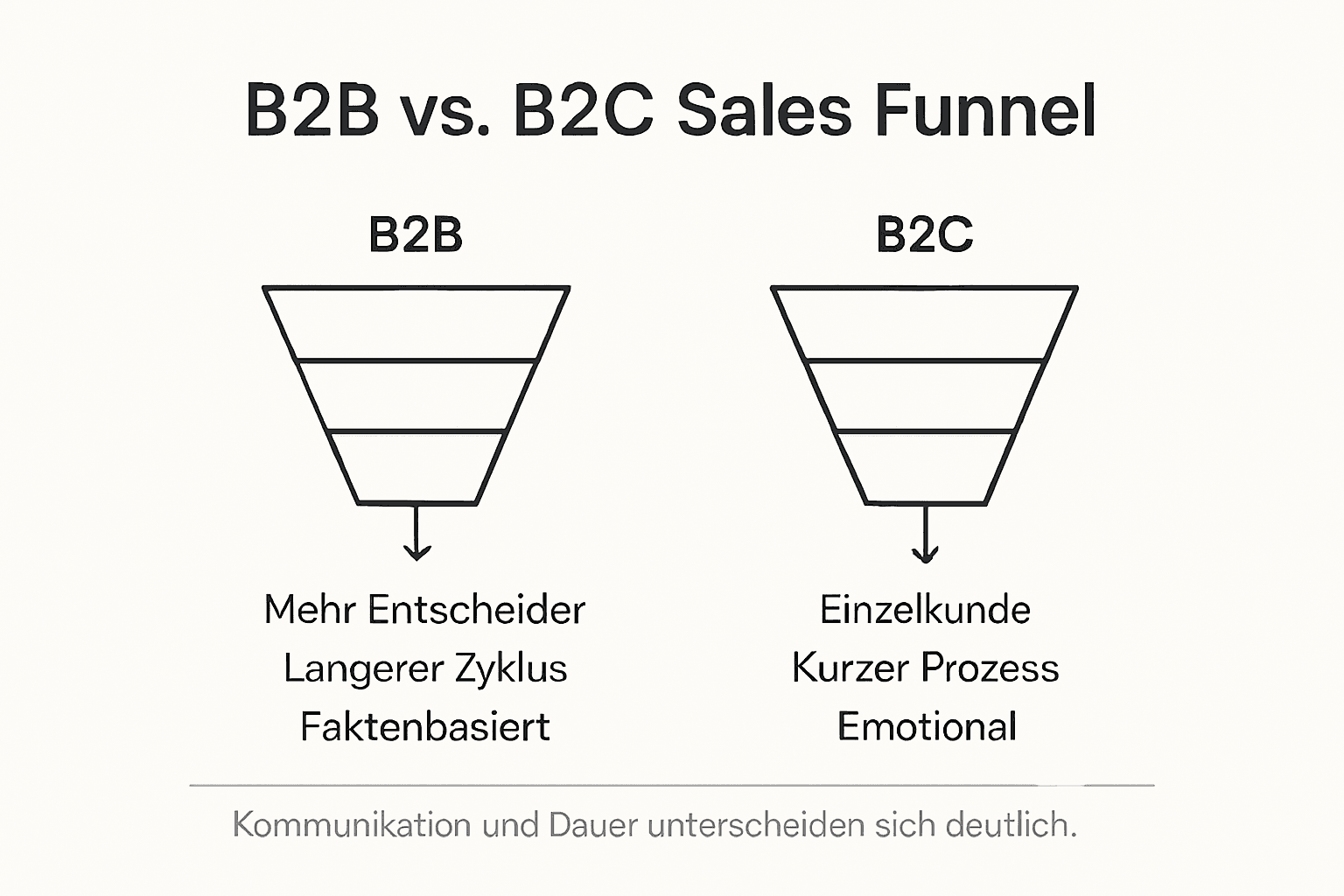 Grafische Übersicht: So unterscheiden sich B2B- und B2C-Vertriebstrichter