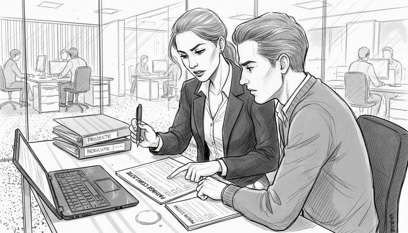 Der Vertriebsleiter prüft im Mitarbeitergespräch die fachlichen Kompetenzen.