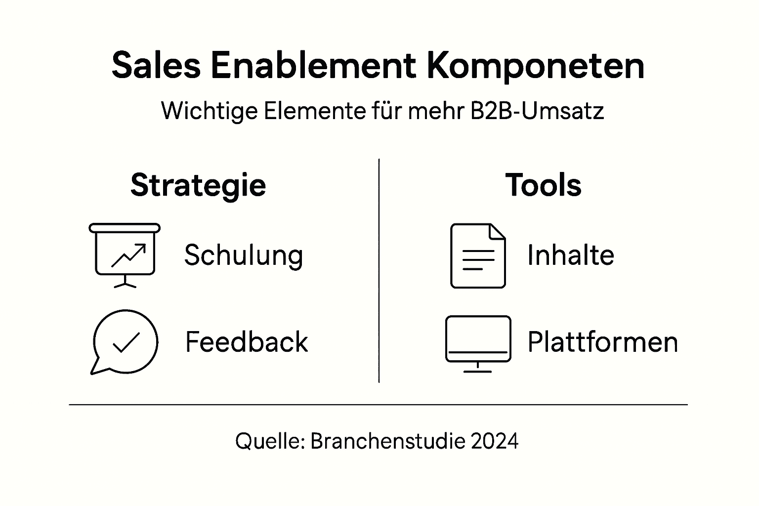 Die Infografik veranschaulicht die wichtigsten Bausteine eines erfolgreichen Sales Enablement.