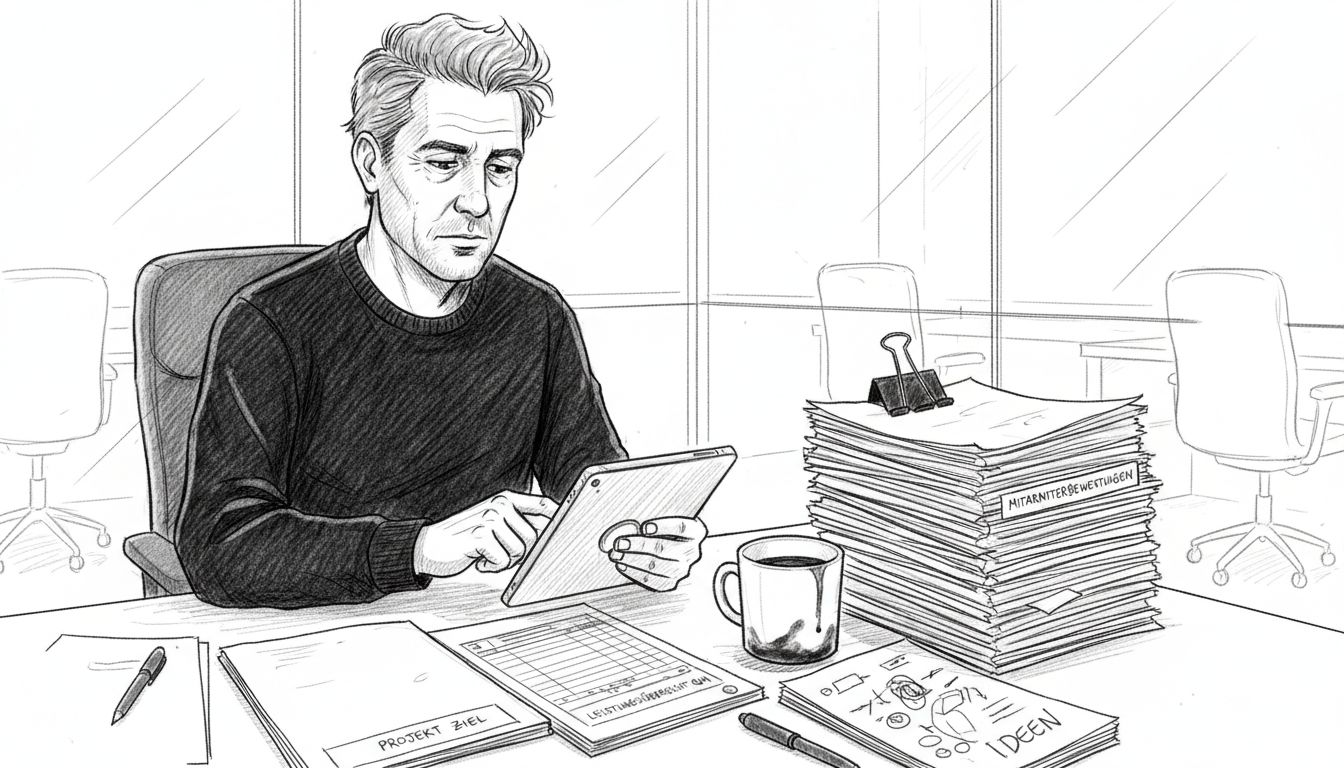 Der Manager nimmt die Verkaufsberichte unter die Lupe.