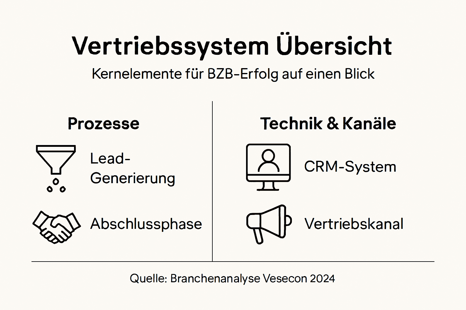 Anschauliche Infografik: Die wichtigsten Bausteine eines erfolgreichen Vertriebssystems im Überblick