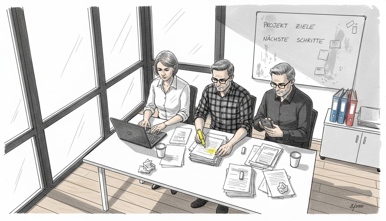 Im Vertriebsinnendienst kommt das Team am Besprechungstisch zusammen, um gemeinsam an Projekten zu arbeiten und sich auszutauschen.