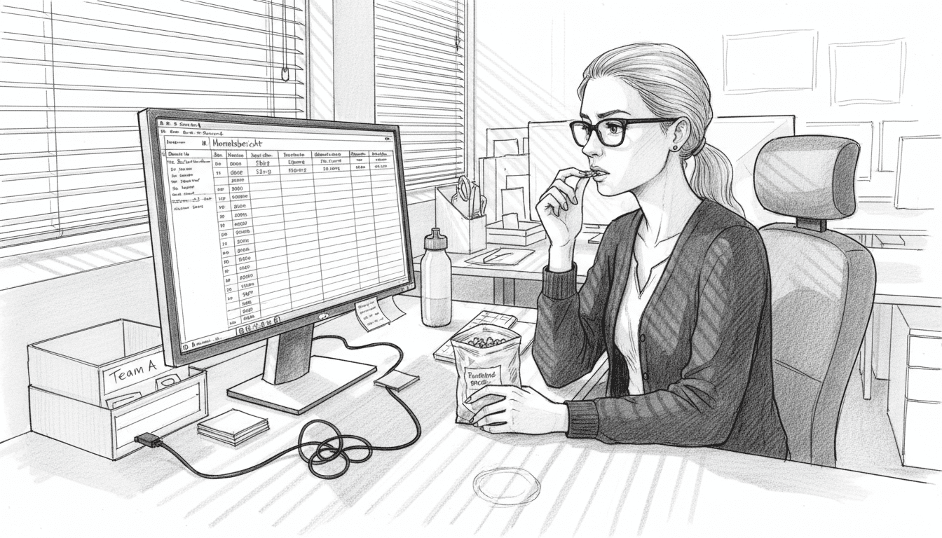 Ein Analyst prüft die Auswertung der Punktzahlen an einem Gemeinschaftsarbeitsplatz.