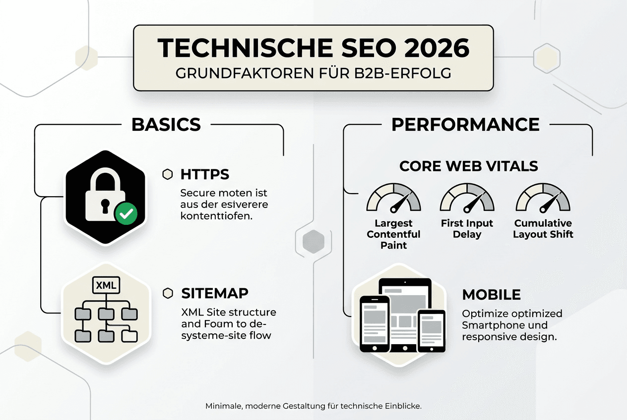 Übersicht: Die wichtigsten SEO-Basics für erfolgreiche B2B-Websites – als Infografik kompakt dargestellt