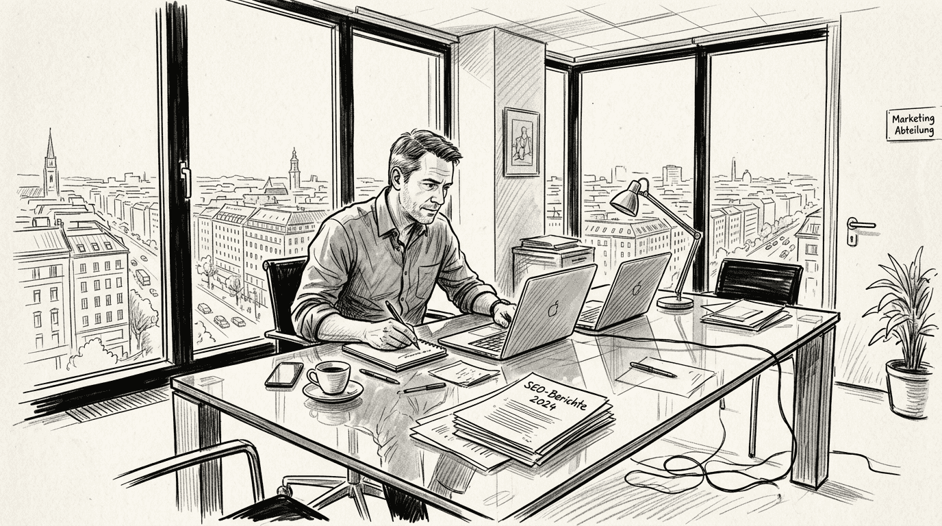 Ein B2B-Marketer entwickelt im städtischen Büro eine durchdachte SEO-Strategie.