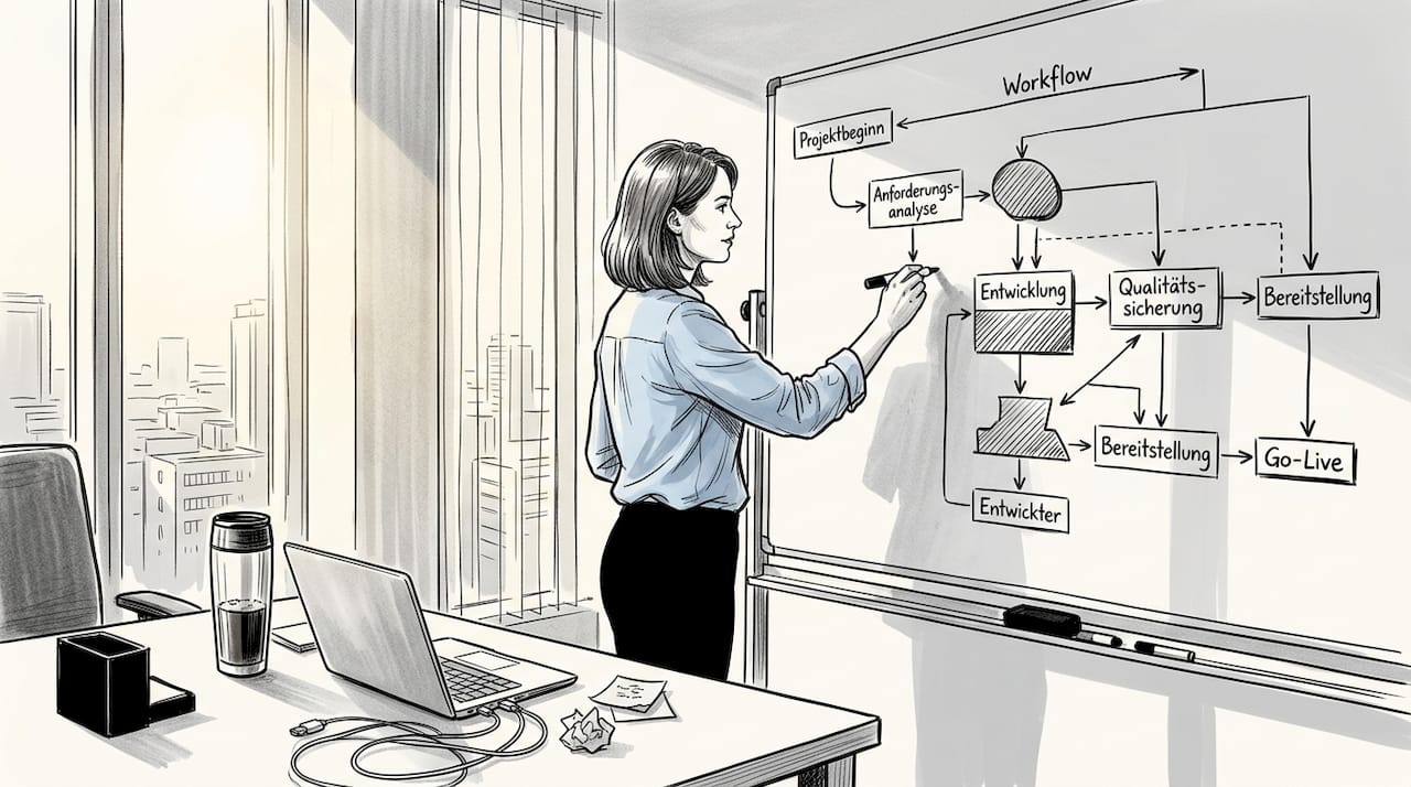 Eine Führungskraft überarbeitet das Ablaufdiagramm im Büro der Stadtverwaltung.