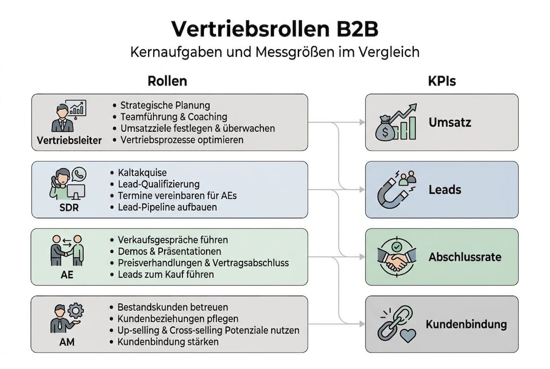 Infografik: Vertriebsfunktionen und relevante Kennzahlen auf einen Blick