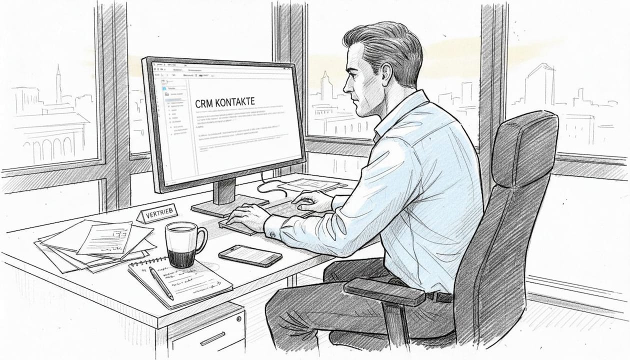 Vertriebsleiter pflegt und aktualisiert die Kontaktdaten von Interessenten im CRM-System.
