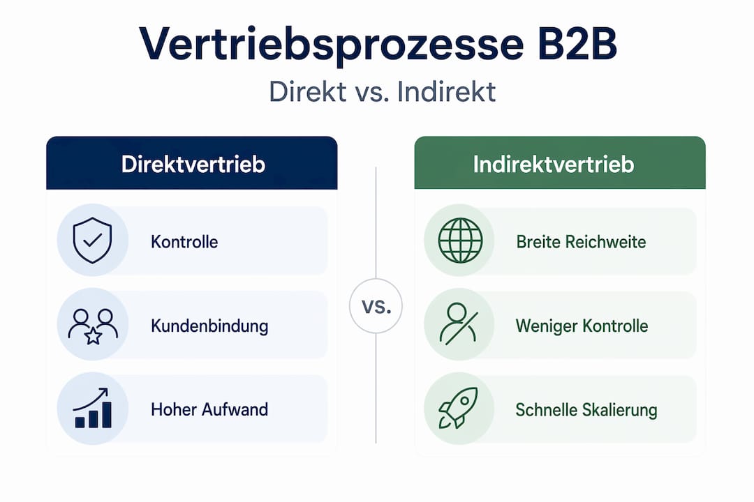 Infografik: Direktvertrieb vs. indirekter Vertrieb im Vergleich