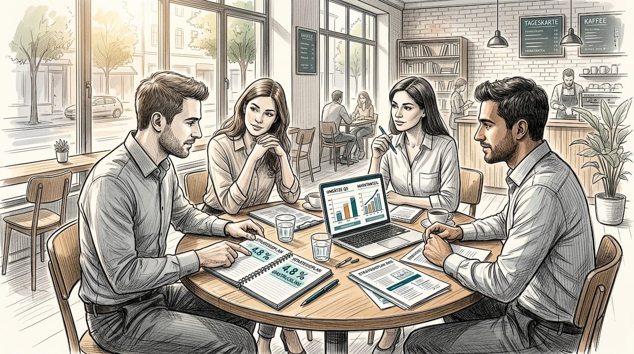 Das B2B-Team trifft sich zur Besprechung der Zielgruppenanalyse.