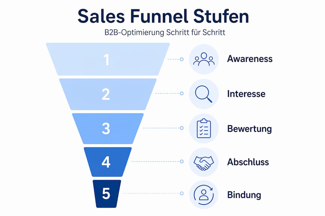 Übersichtsgrafik: Die fünf Phasen im B2B-Verkaufsprozess