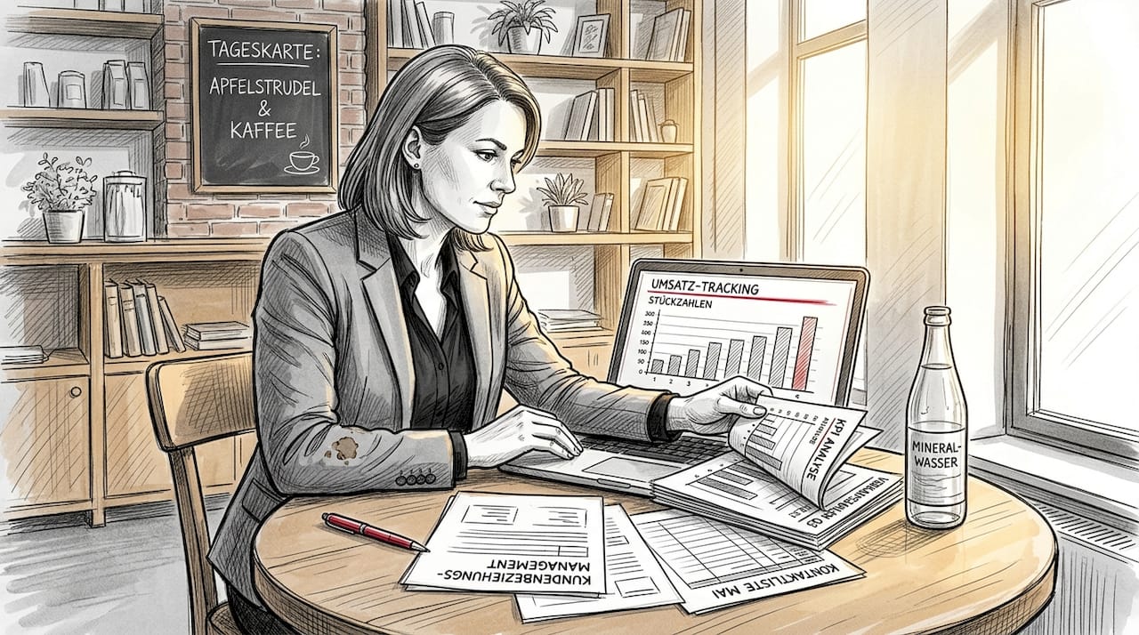 Ein Sales-Analyst überwacht am Arbeitsplatz die wichtigsten Kennzahlen des Unternehmens.