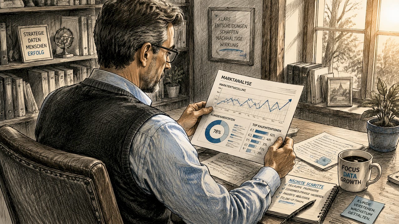 Der Vertriebsleiter analysiert aktuelle Marktstudien zum B2B-Bereich.