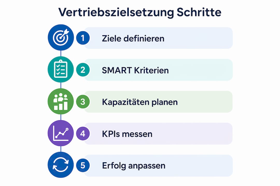 Übersichtsgrafik: Die fünf wichtigsten Schritte zur erfolgreichen Vertriebszielsetzung