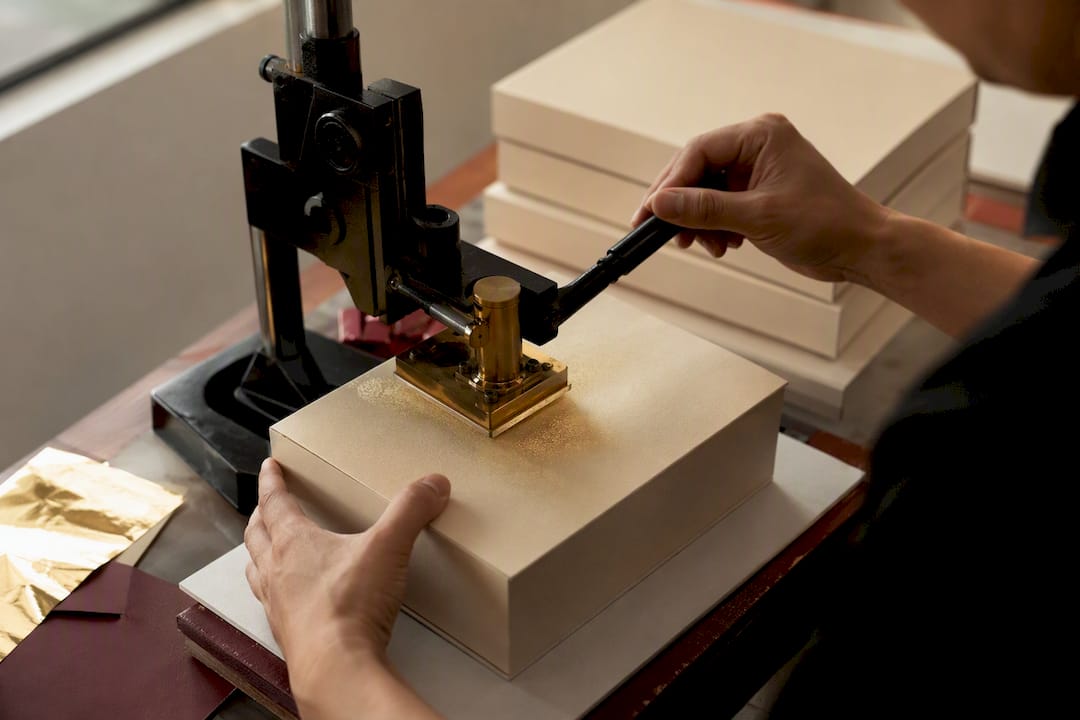 Artisan hot-stamping foil on a luxury cosmetic box