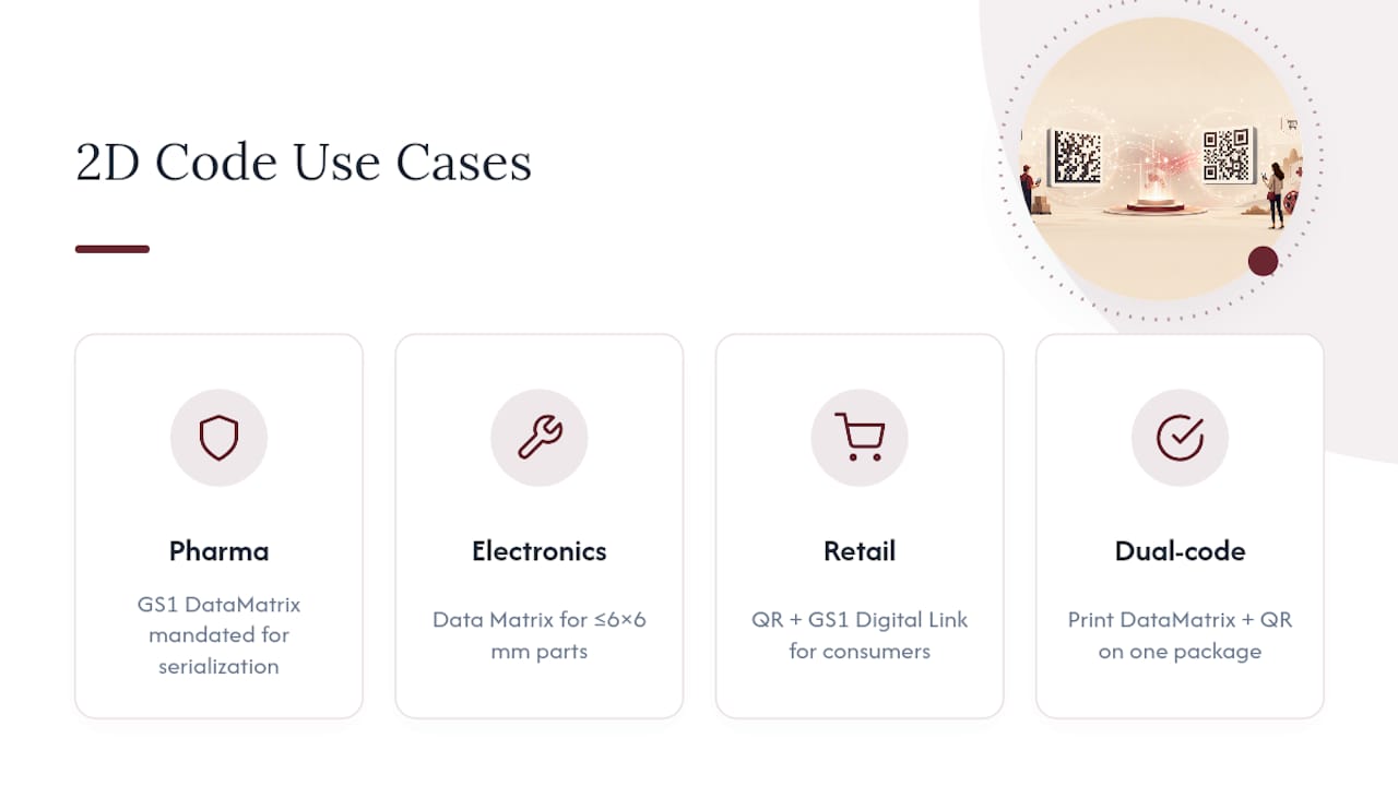 Data Matrix and QR Code Use Cases Across Industries — overview diagram