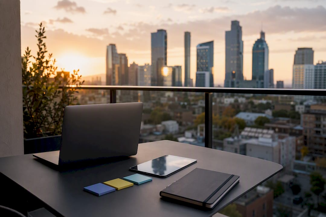 Creative digital marketing workspace with tools