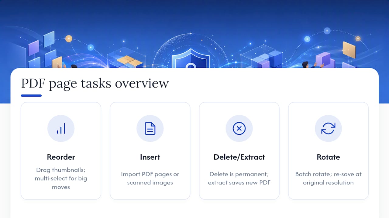Diagram of PDF page management tasks and tips