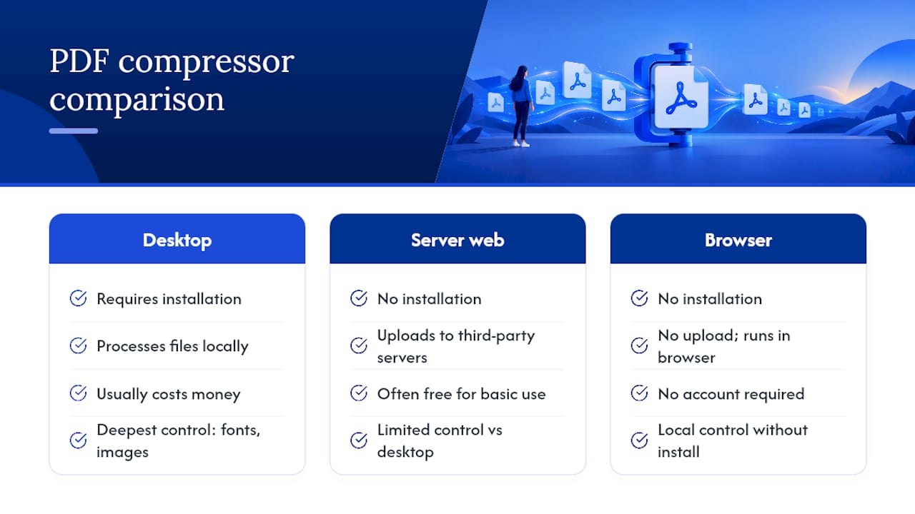 Comparison of three PDF compressor types