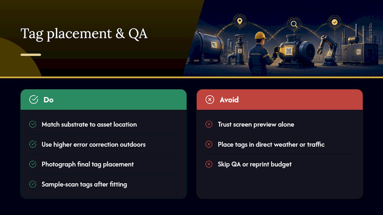 Diagram illustrating qr code placement and qa steps