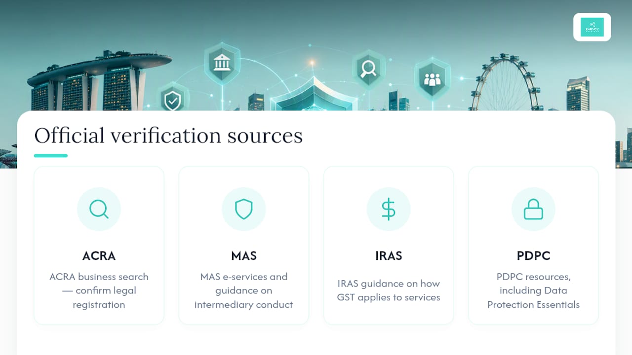 Four official Singapore broker verification sources
