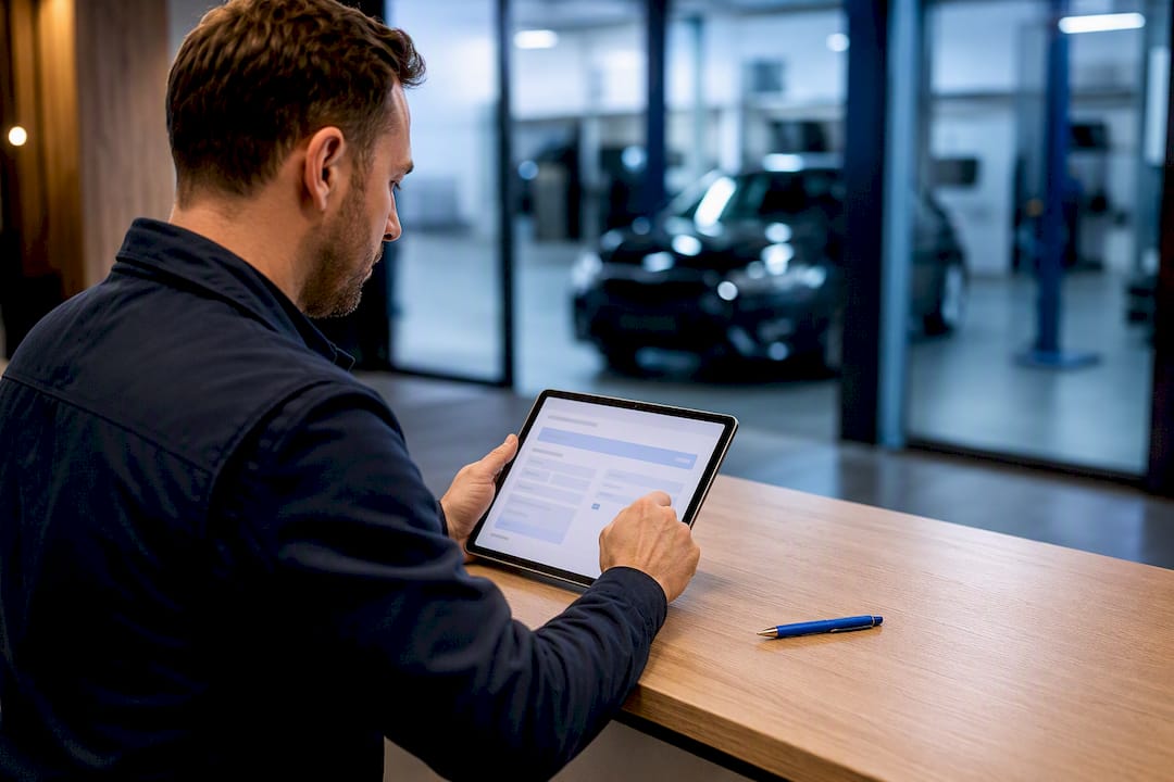 Der Serviceberater erfasst die Kundendaten auf dem Tablet