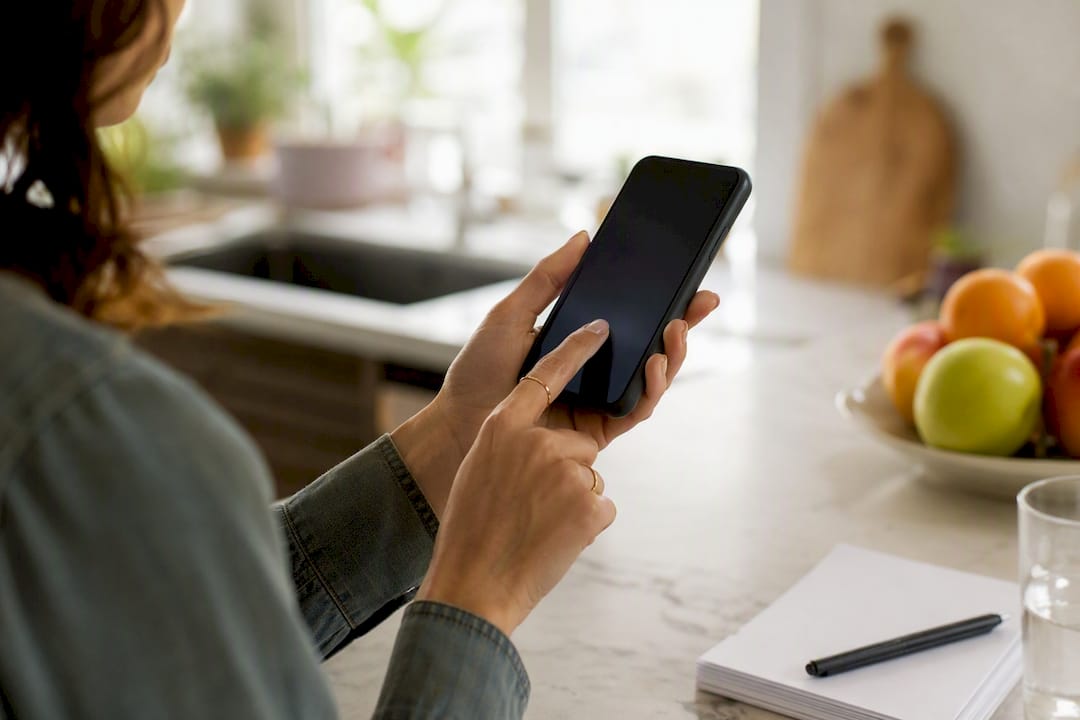 Hands posting launch recap on smartphone