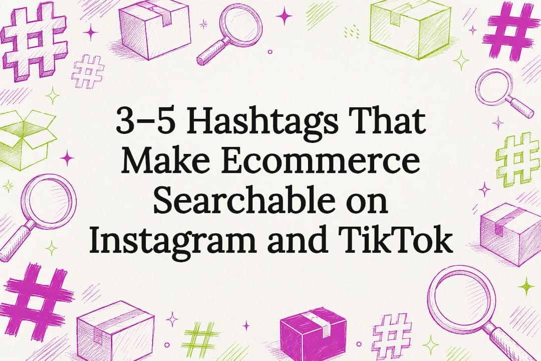 Decorative ecommerce hashtag title card illustration