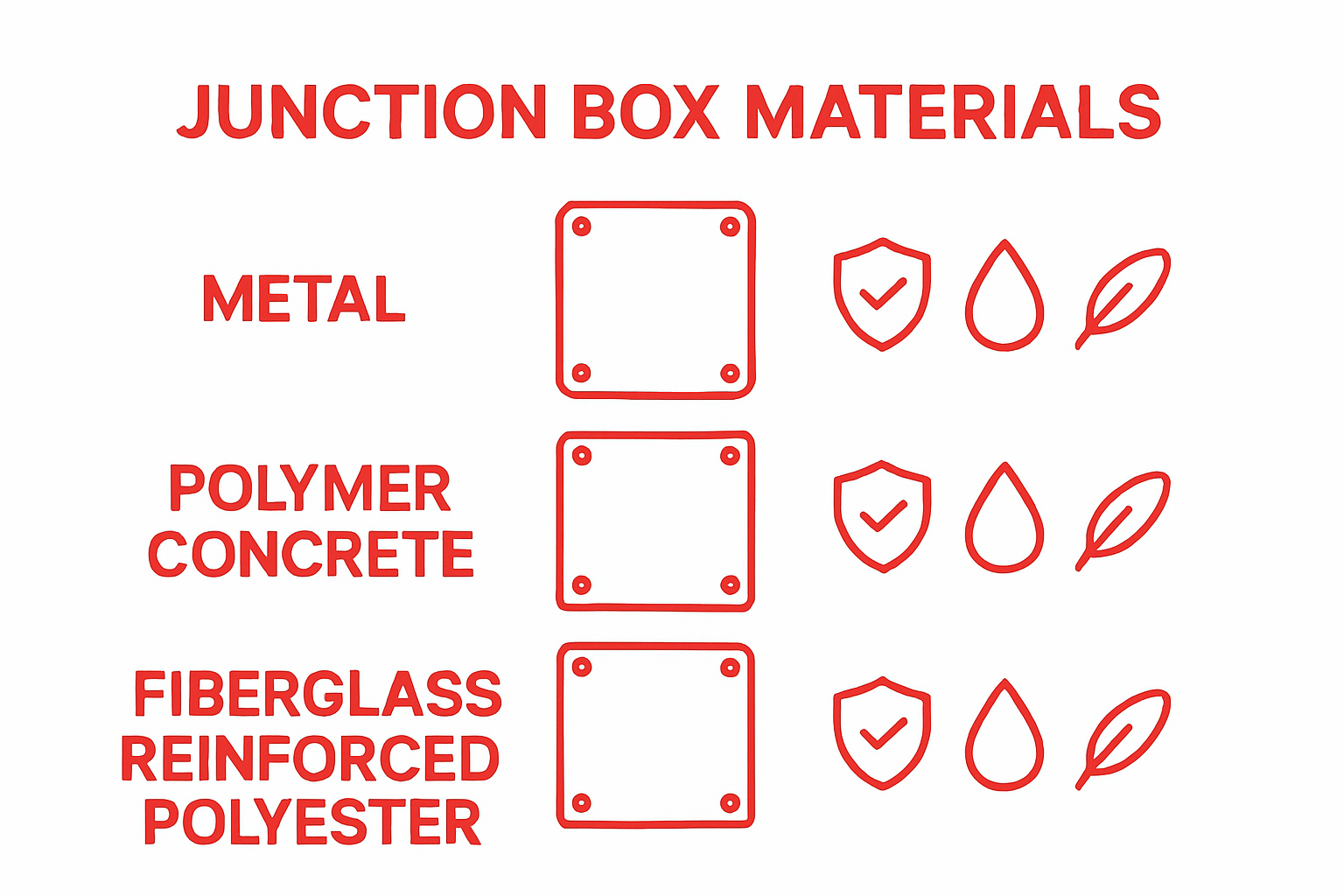 Infographic showing junction box materials and properties