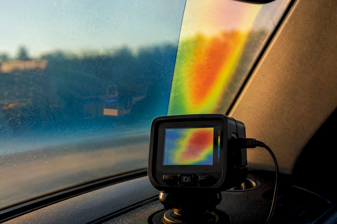 Car dashboard temperature sensor showing heat levels