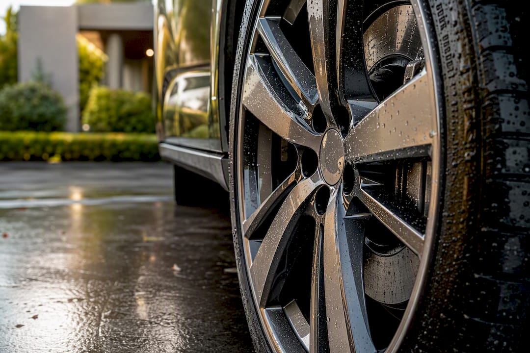 Water beading on clean coated wheel surface