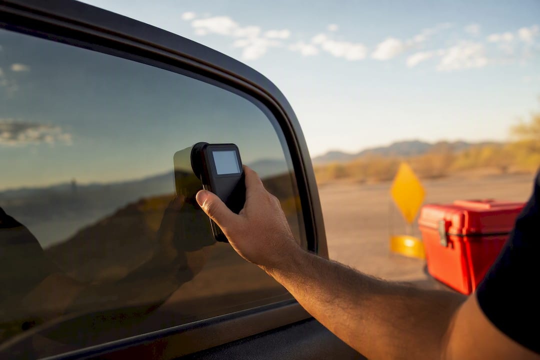 Tint meter measuring a vehicle window