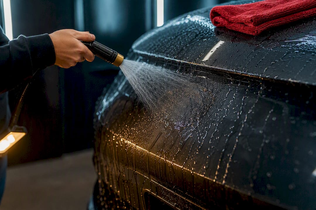 Water sheeting across ceramic-coated PPF