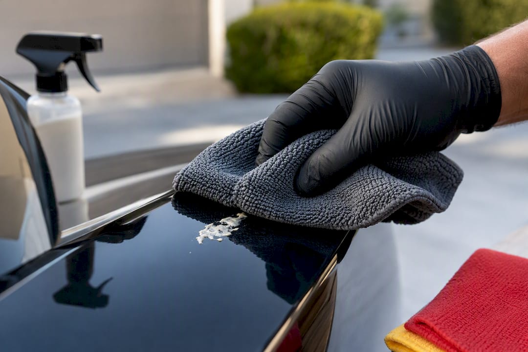 Microfiber towel cleaning coated paint