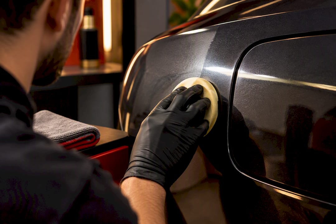 Detailer polishing a small paint test spot