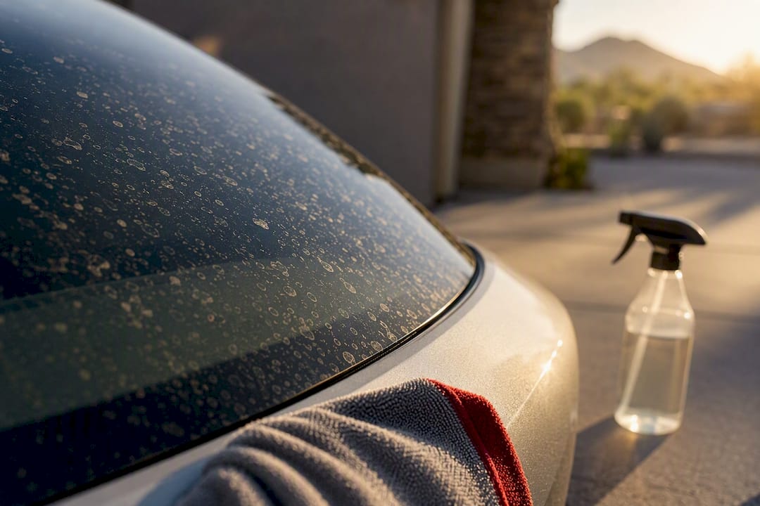 Mineral water spots on vehicle glass