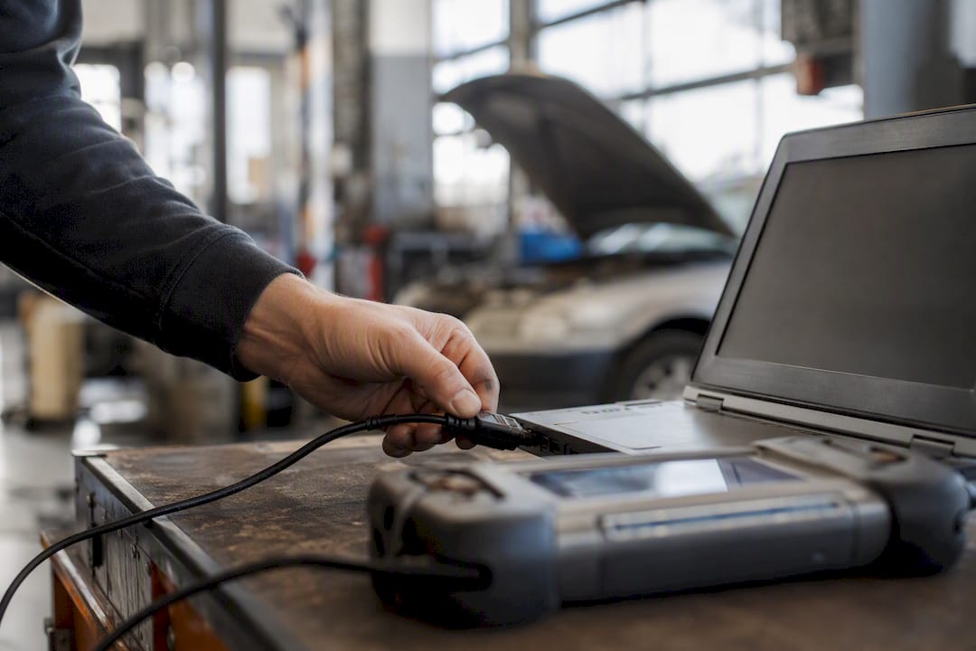 Automotive diagnostic equipment on shop floor