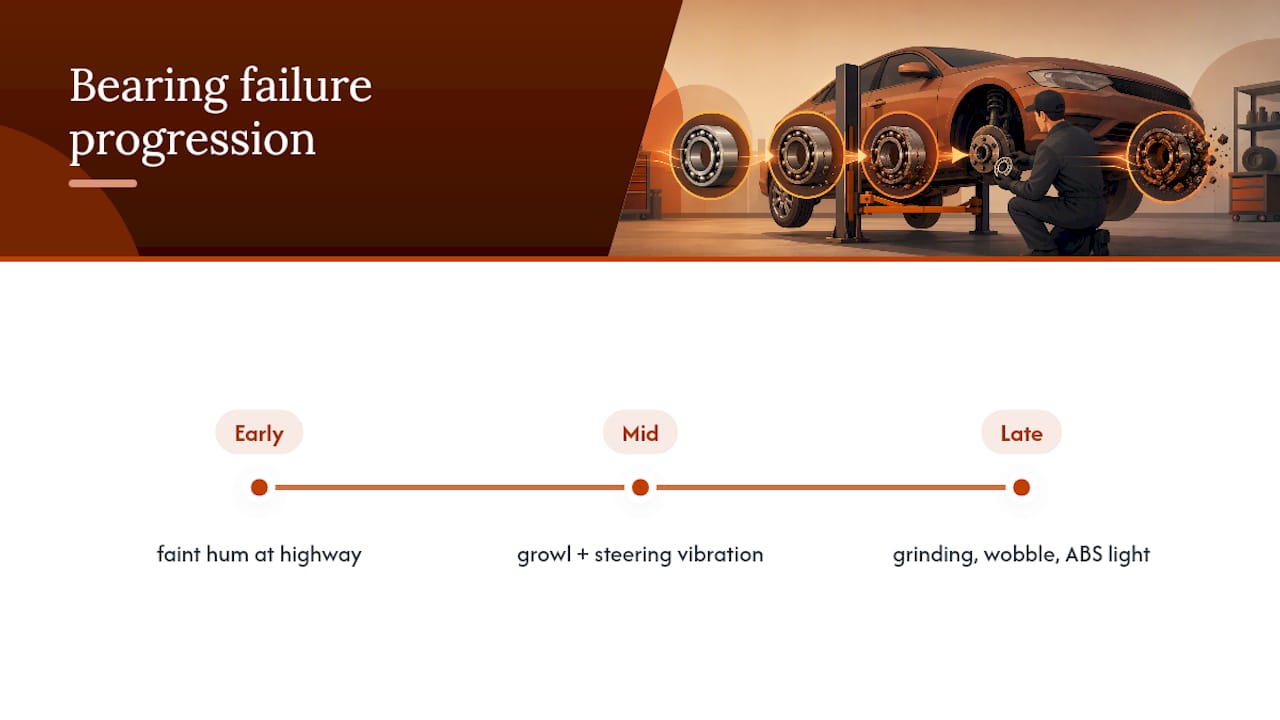 Diagram showing stages of wheel bearing failure progression