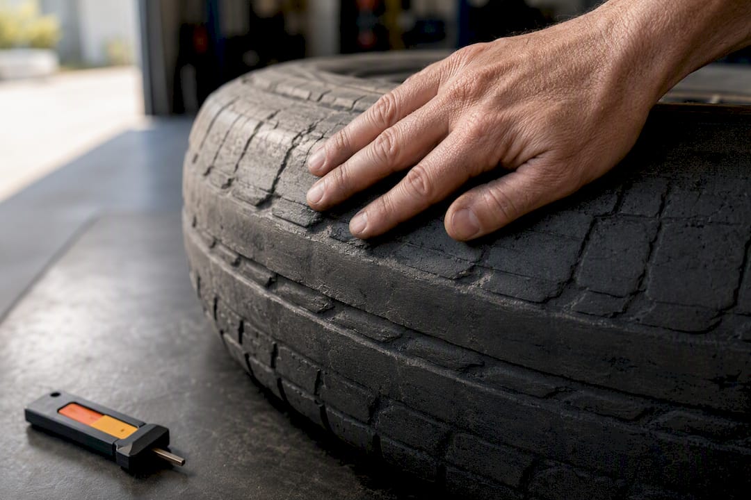 Hand checking scalloped tire tread wear