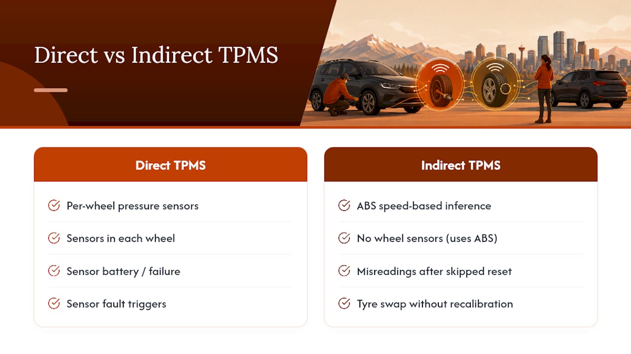 Direct and indirect TPMS system comparison