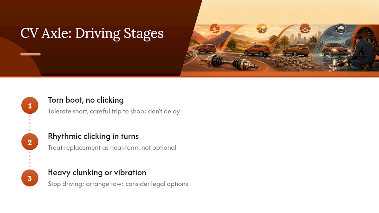 CV axle symptom stages and driving actions