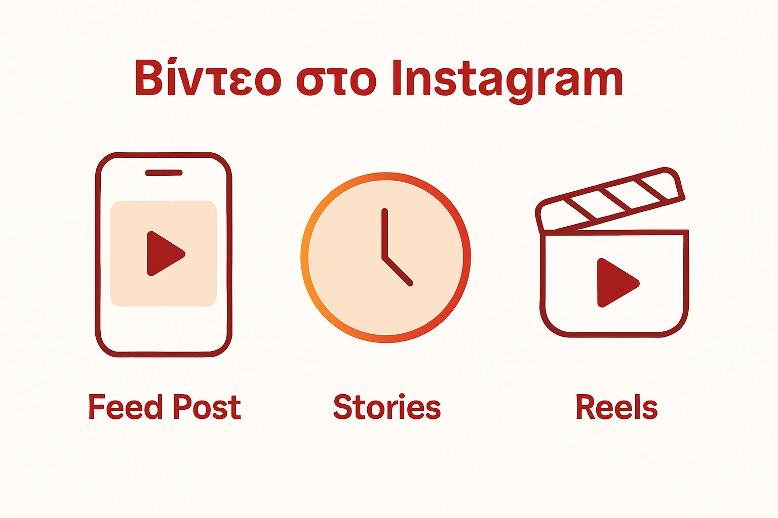 Infographic showing three main Instagram video types: Feed, Stories, Reels