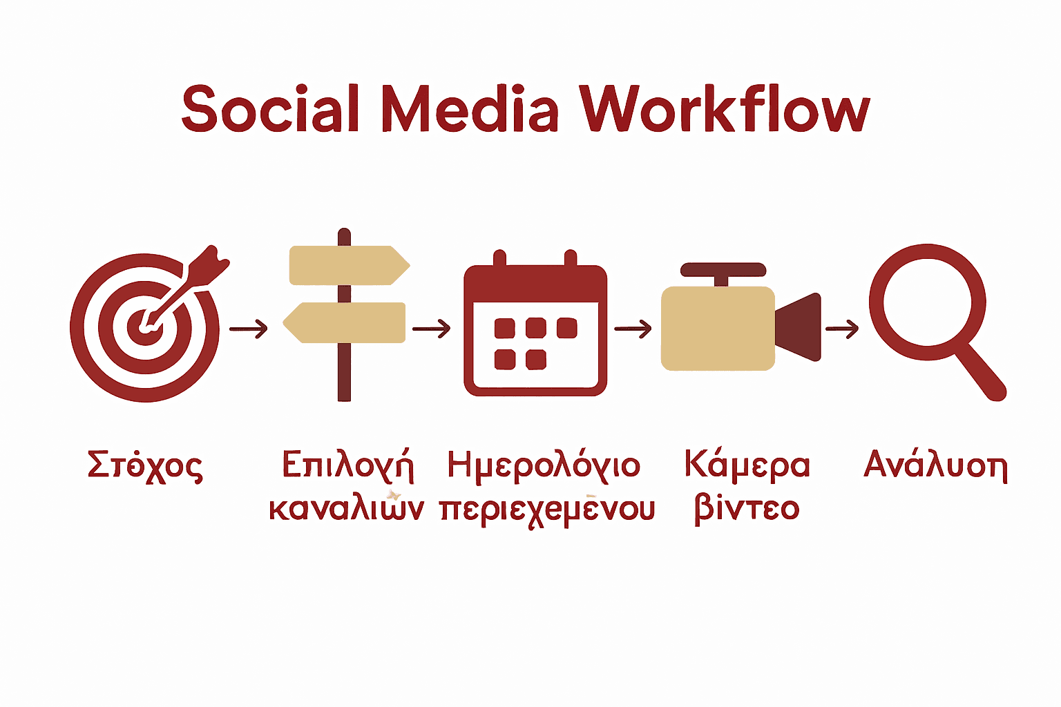 Εικονίδια βημάτων workflow social media
