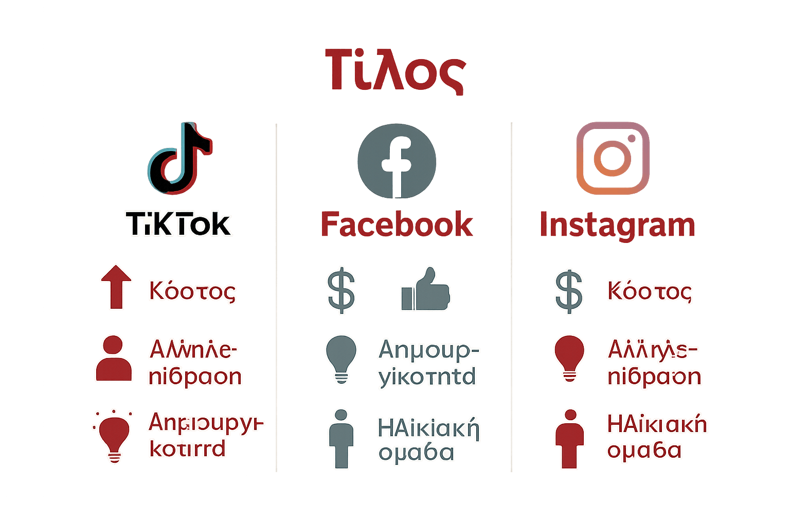 Σύγκριση TikTok Facebook Instagram βασικά χαρακτηριστικά