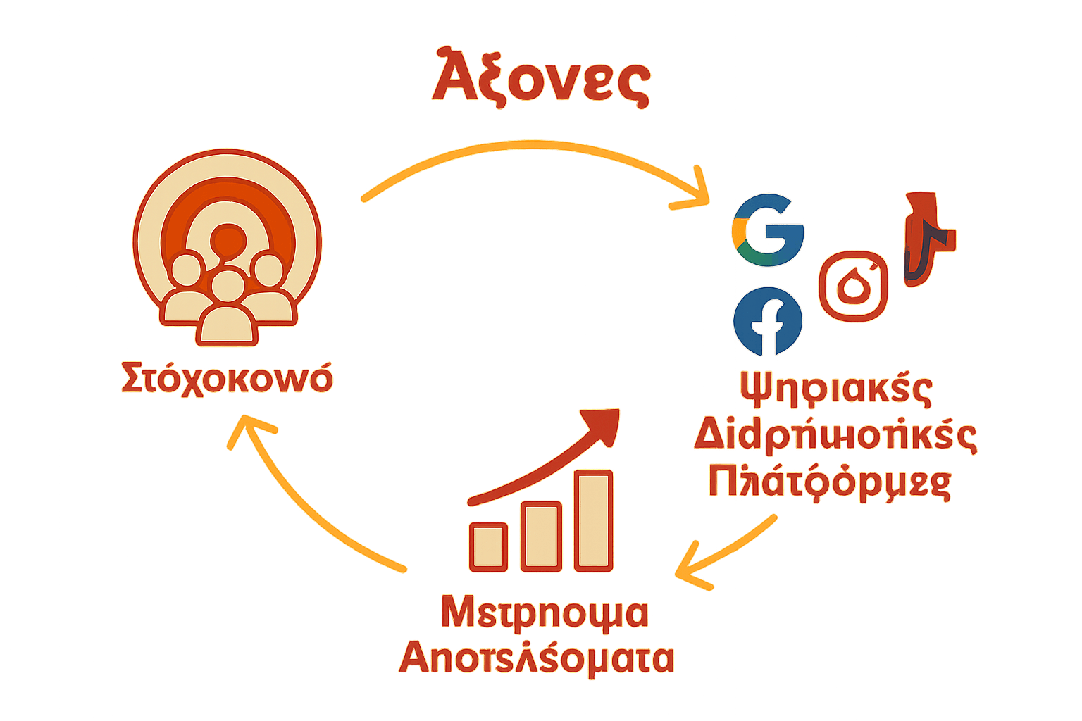 Οπτική σύνοψη των βημάτων του performance marketing