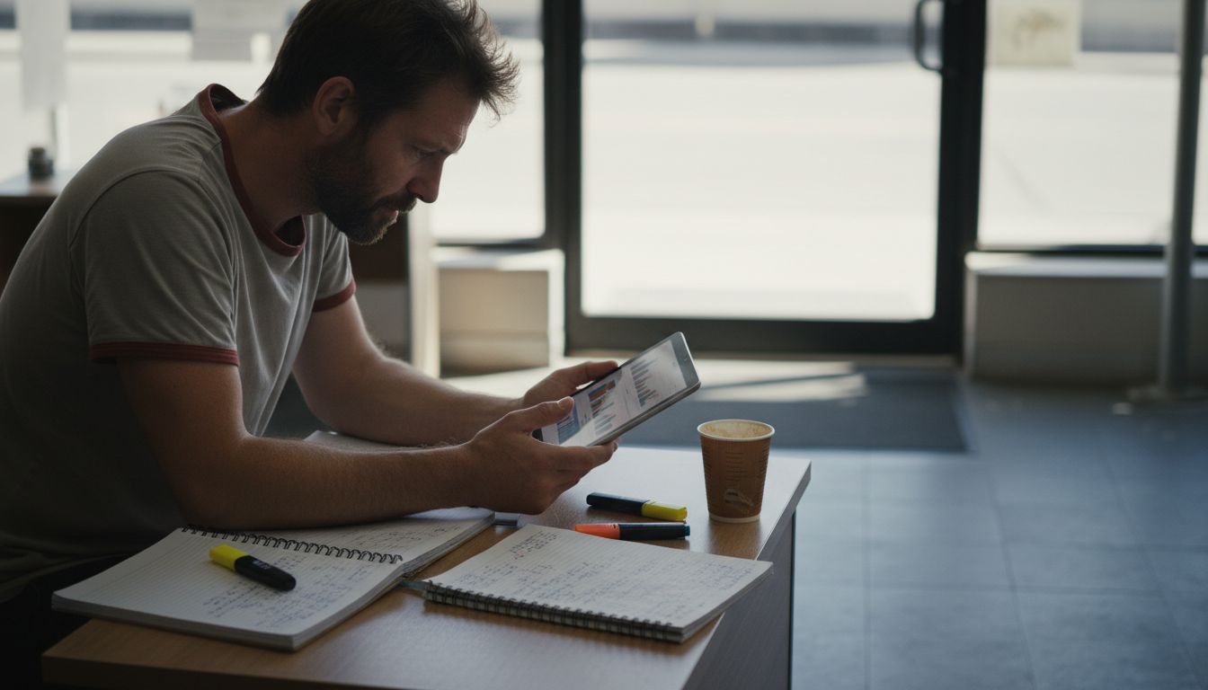 Business owner reviewing video ad results