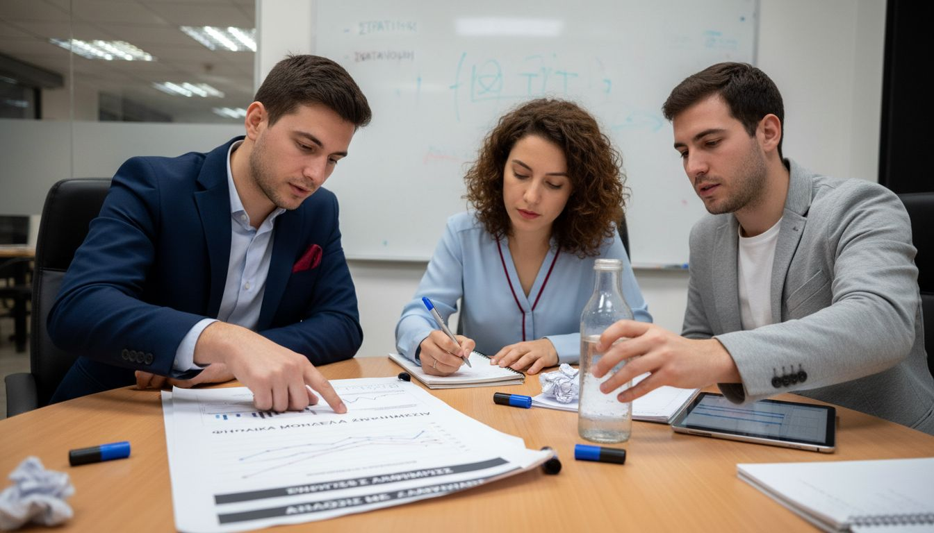 Η ομάδα εξετάζει από κοινού τα διαθέσιμα μοντέλα κόστους για τη διαφήμιση.