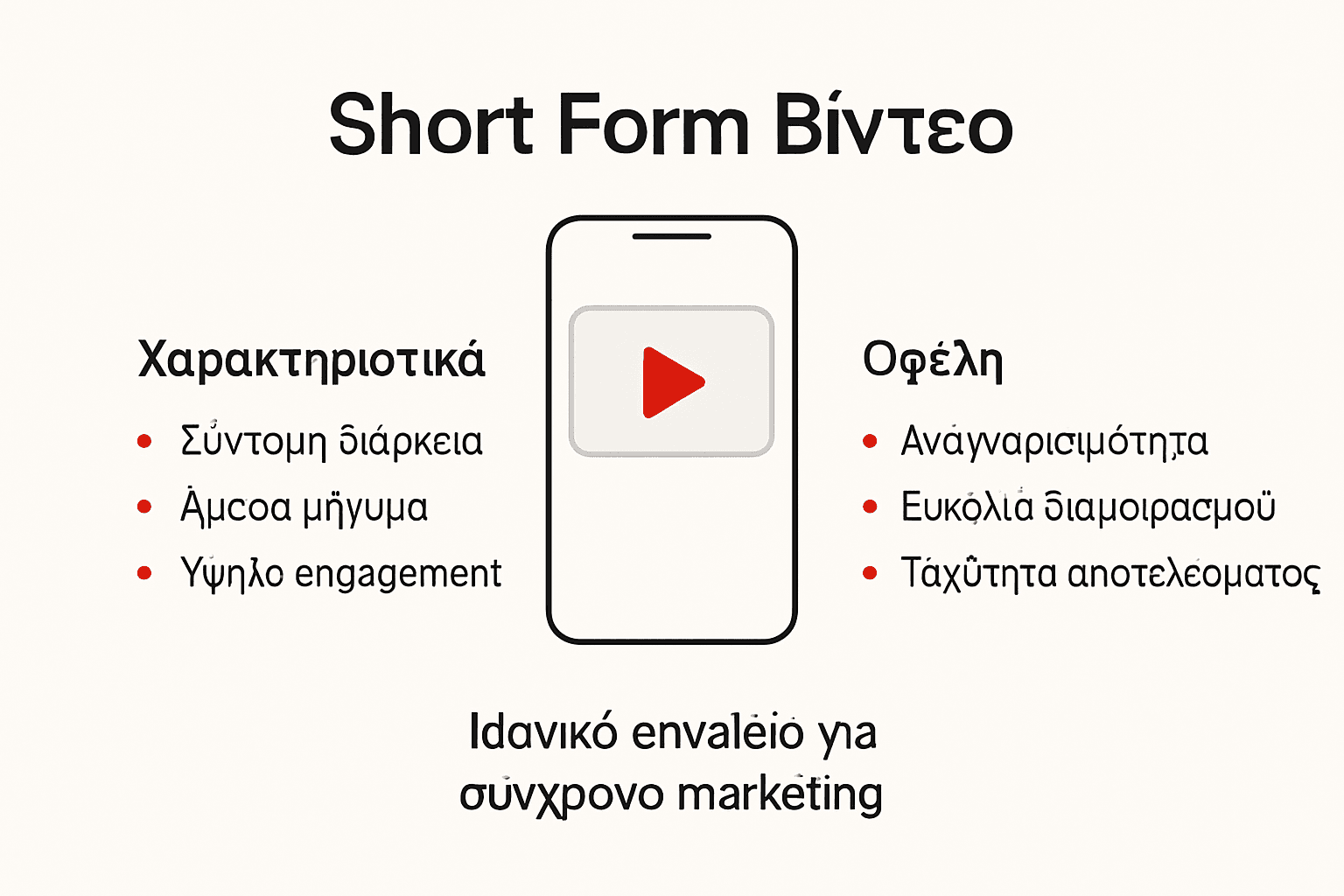 Γραφική απεικόνιση με τα πλεονεκτήματα και τα βασικά χαρακτηριστικά των σύντομων βίντεο